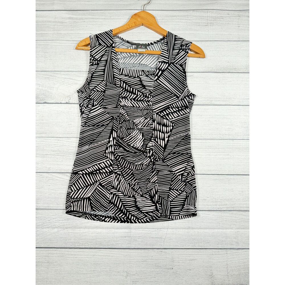 Dots Womens Medium Black White Geometric Ruched Cowl Neck Sleeveless Top 4112